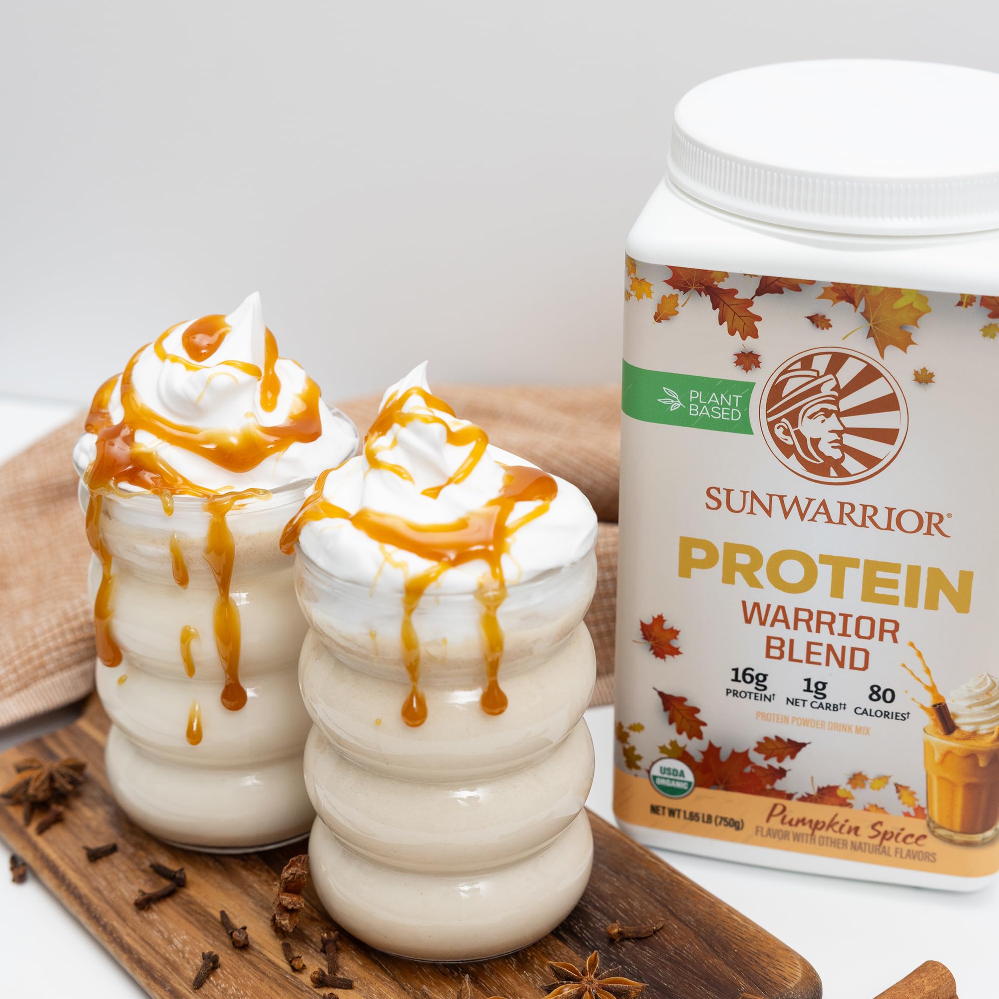 Sunwarrior plant-based protein mix closeup emphasizes hemp and pea protein benefits.