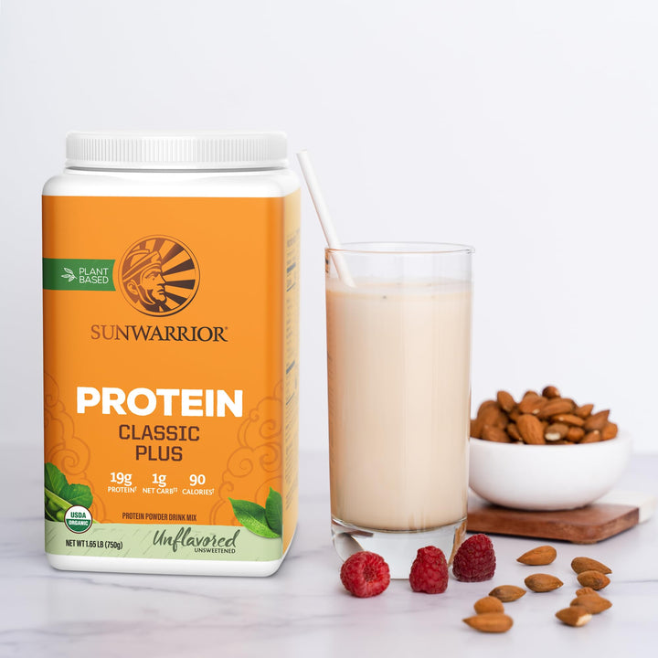 Sunwarrior plant based protein shake in glass for versatile meals