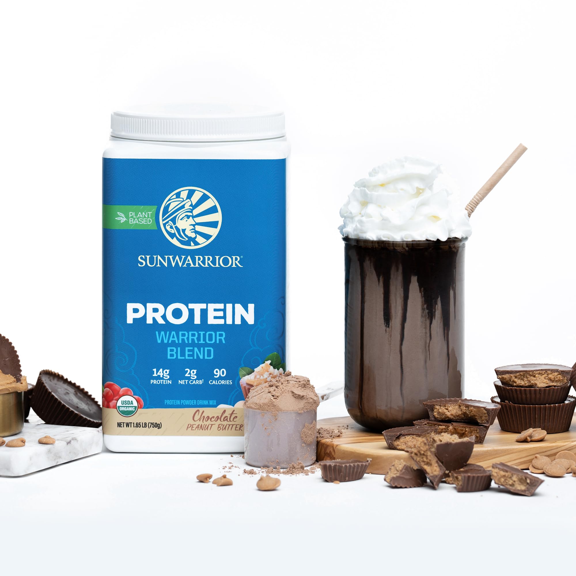 Sunwarrior post-workout protein shake being poured from scoop