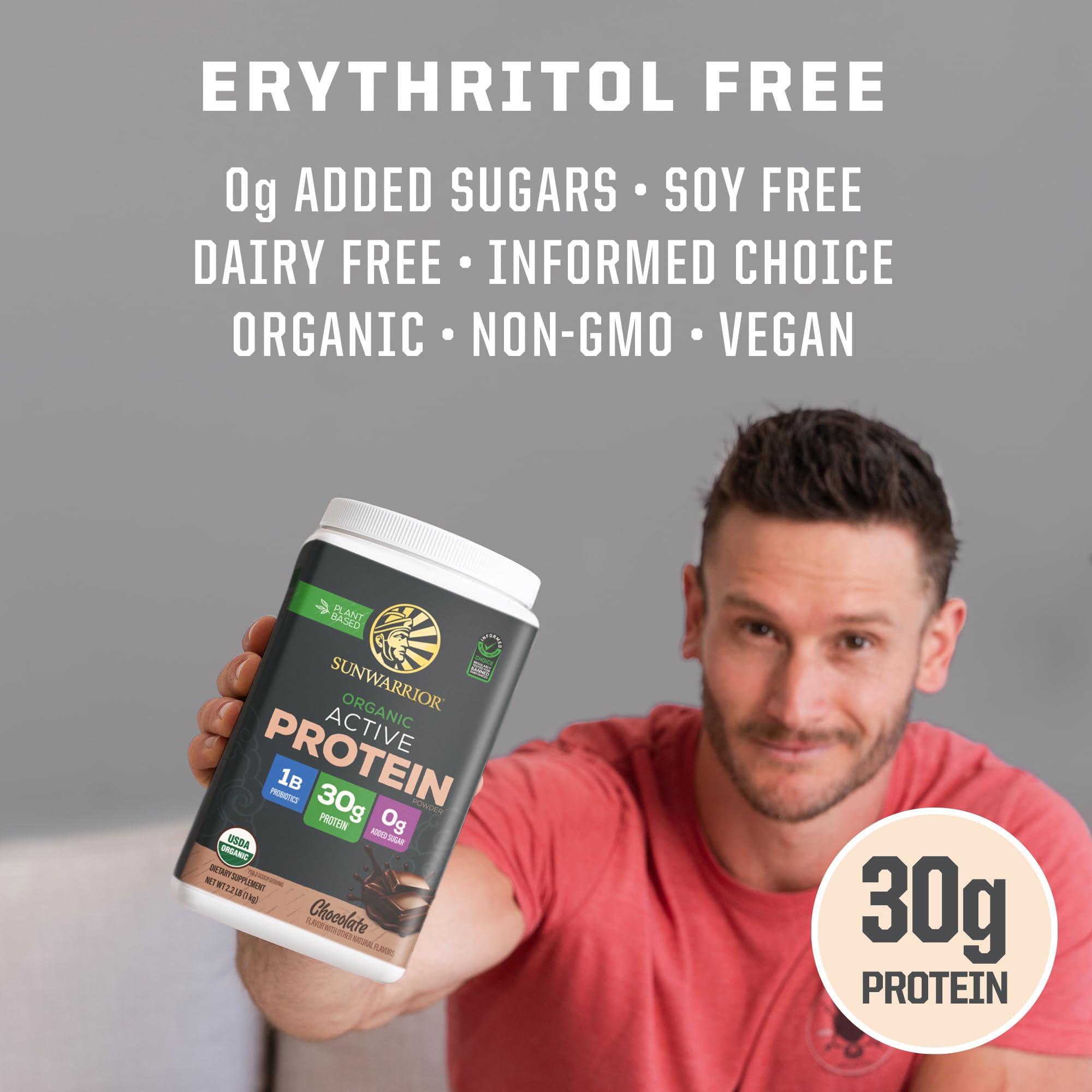Sunwarrior label highlights non-GMO, dairy-free, gluten-free nutrition