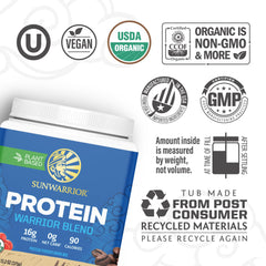 Sunwarrior proteina vegetal mocha taza en mano para snack saludable