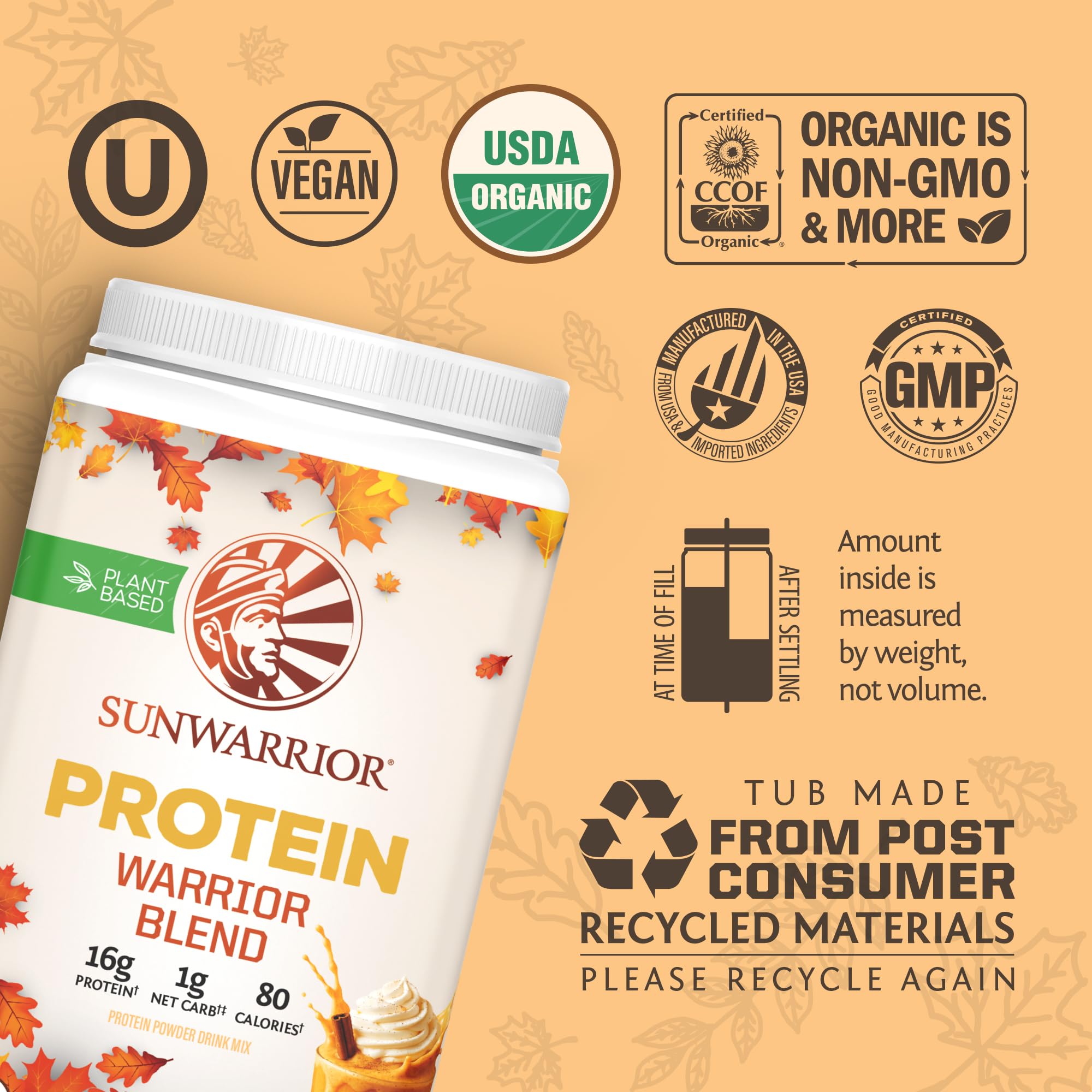 Sunwarrior pumpkin spice vegan protein shaker ready for on-the-go smoothies.