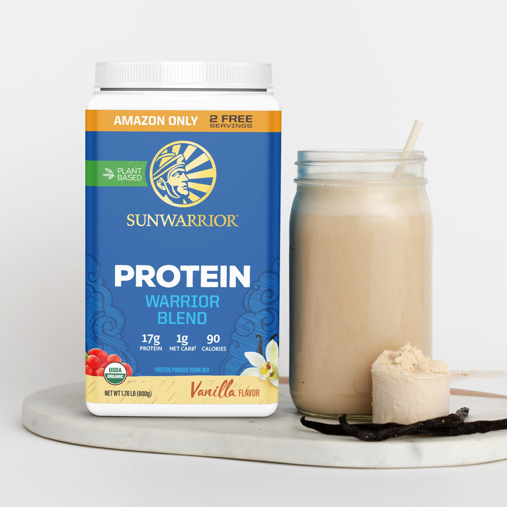 Sunwarrior protein in a glass with oats for a balanced vegan breakfast.