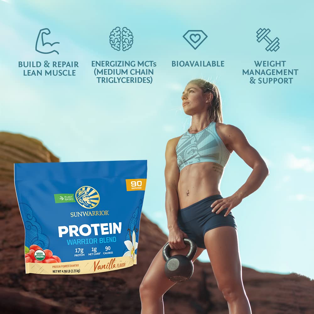 Sunwarrior vanilla protein ingredients include hemp and pea for clean plant protein