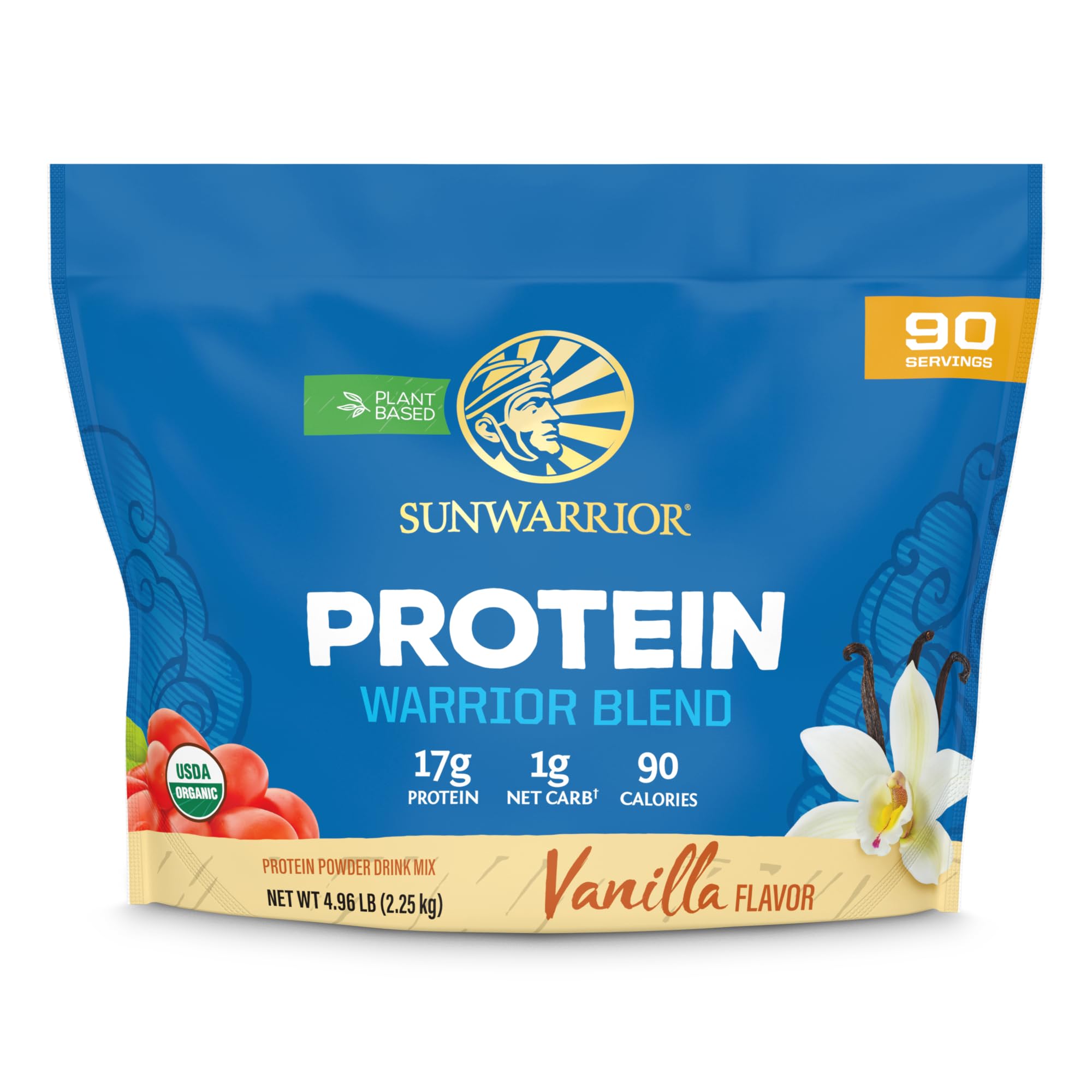 Sunwarrior vanilla protein powder bag highlighting plant-based nutrition for workouts