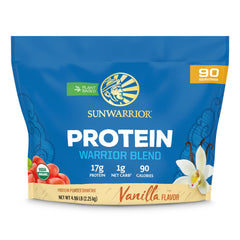 Sunwarrior vanilla protein powder bag highlighting plant-based nutrition for workouts