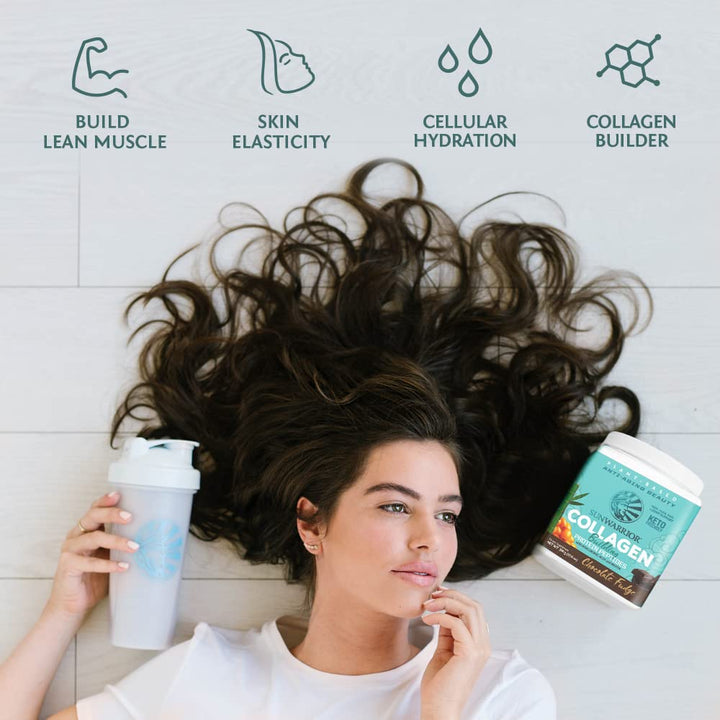 Sunwarrior vegan collagen-building powder with coffee creates a creamy chocolate morning boost.