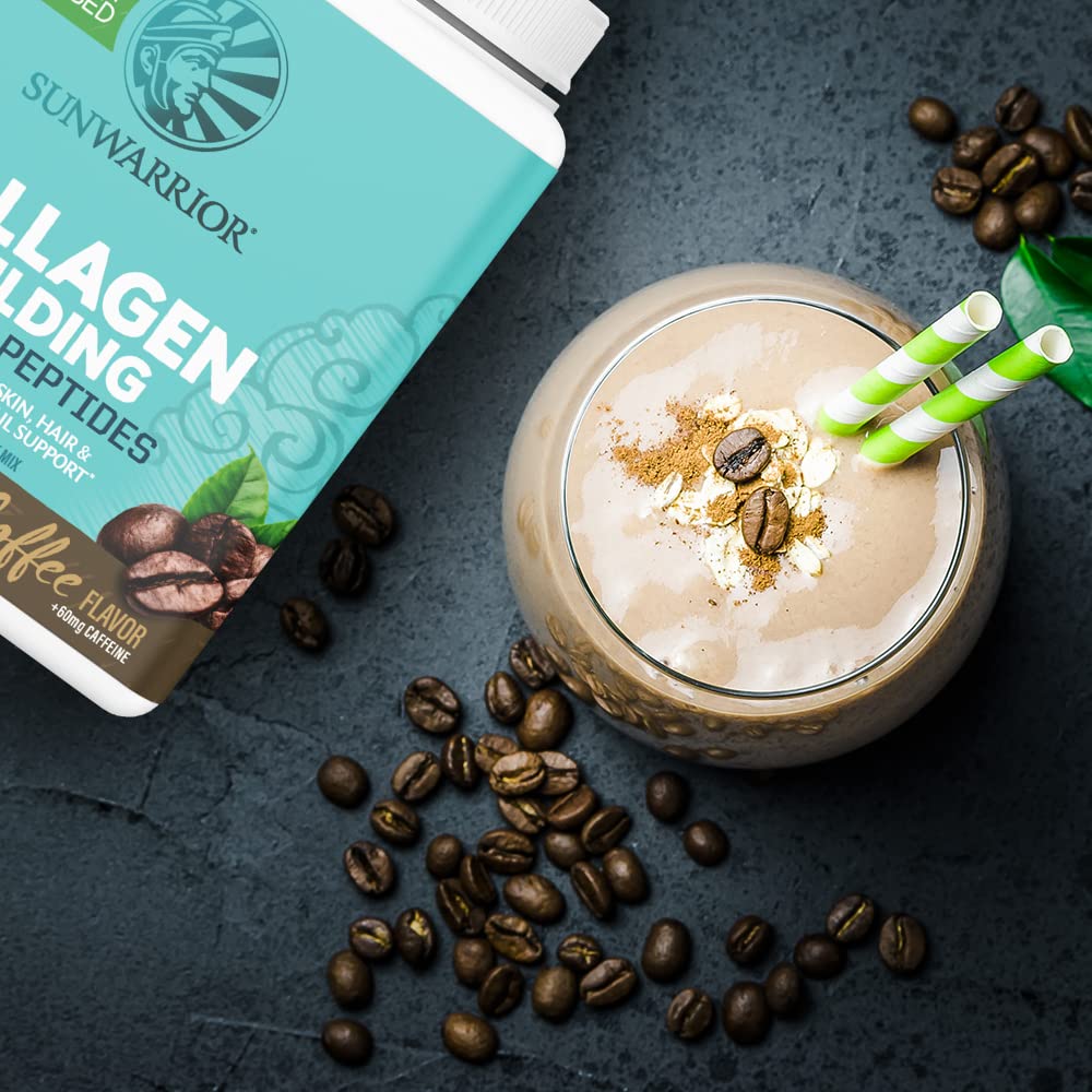 Sunwarrior vegan collagen mixing glass demonstrates easy daily use.