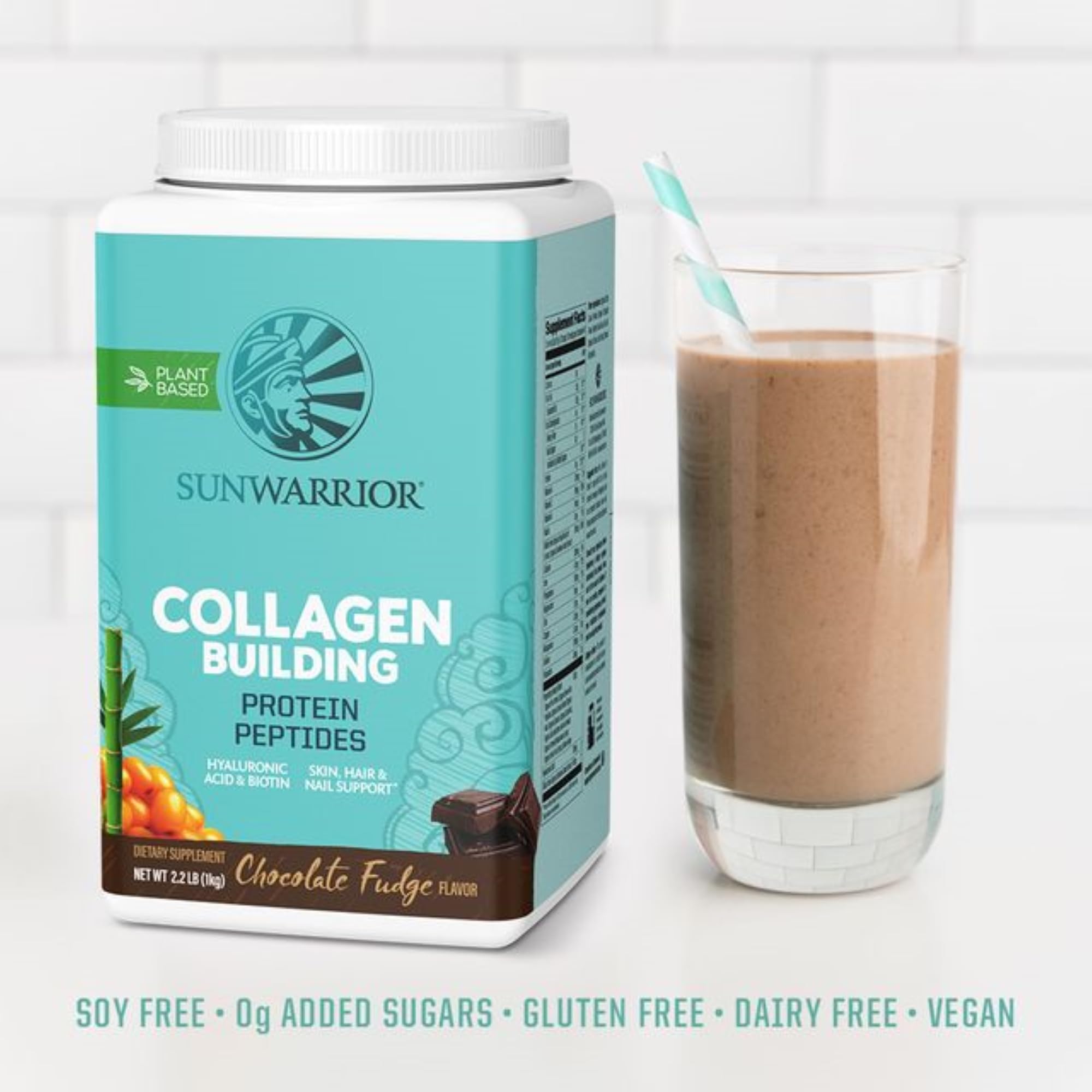 Sunwarrior vegan collagen protein powder chocolate close-up shows smooth texture