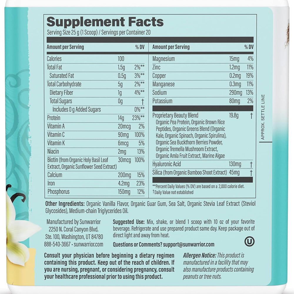Sunwarrior scoop added to a glass for a quick, protein-rich shake