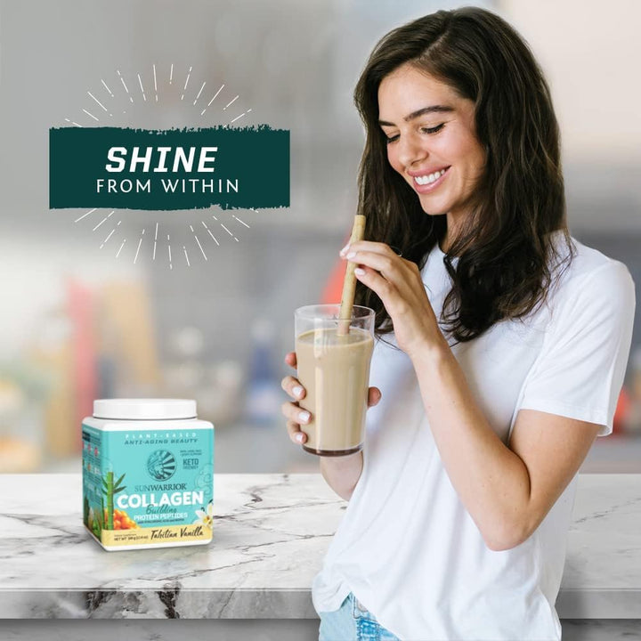 Glass of smoothie featuring Sunwarrior vanilla flavor
