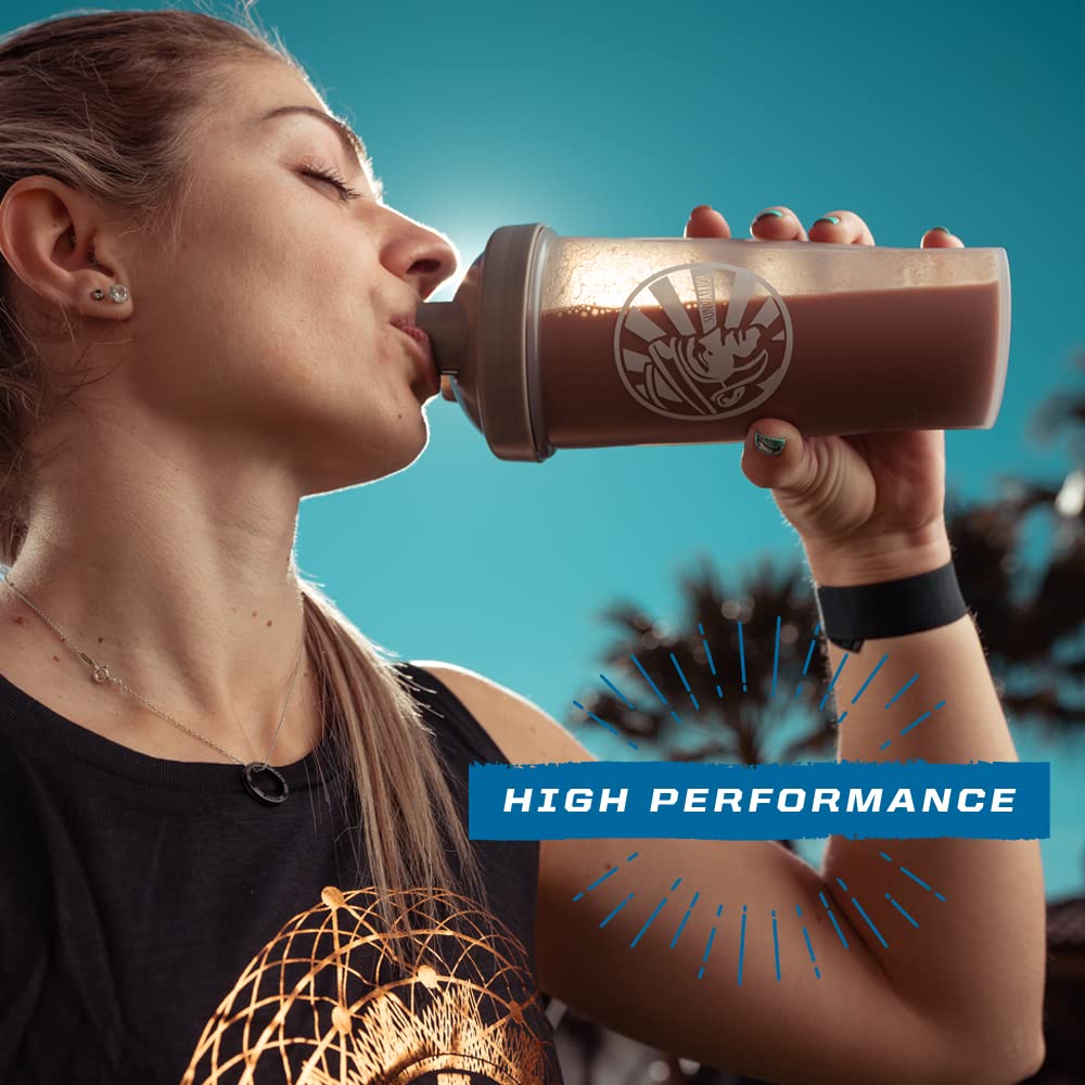 Sunwarrior vegan protein shaker ready for a smooth chocolate drink.