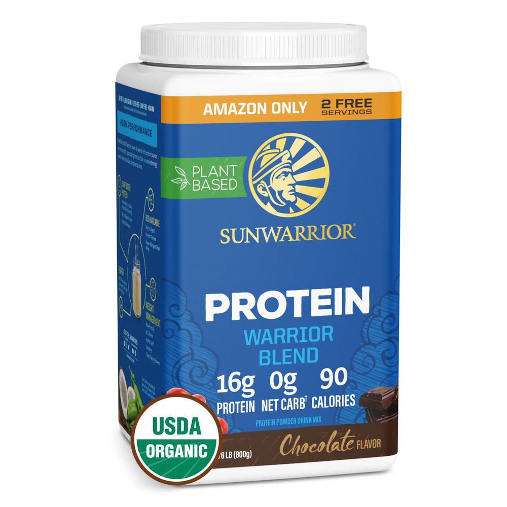 Sunwarrior Warrior Blend chocolate bottle for an active lifestyle.