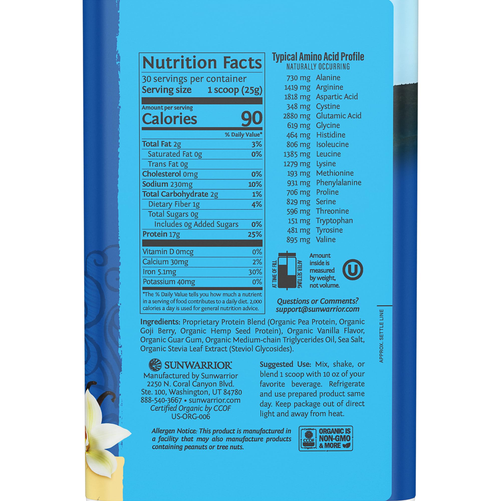 Sunwarrior Warrior Blend scoop enables easy portioning for shakes.