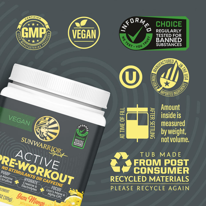 Sunwarrior Yuzu Mango flavor visual inviting a refreshing workout boost.