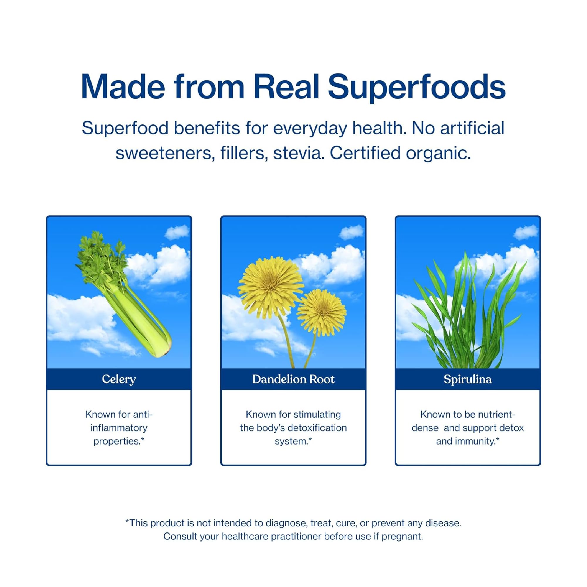 Sunwink Detox Powdered Greens label close-up highlighting simple ingredients