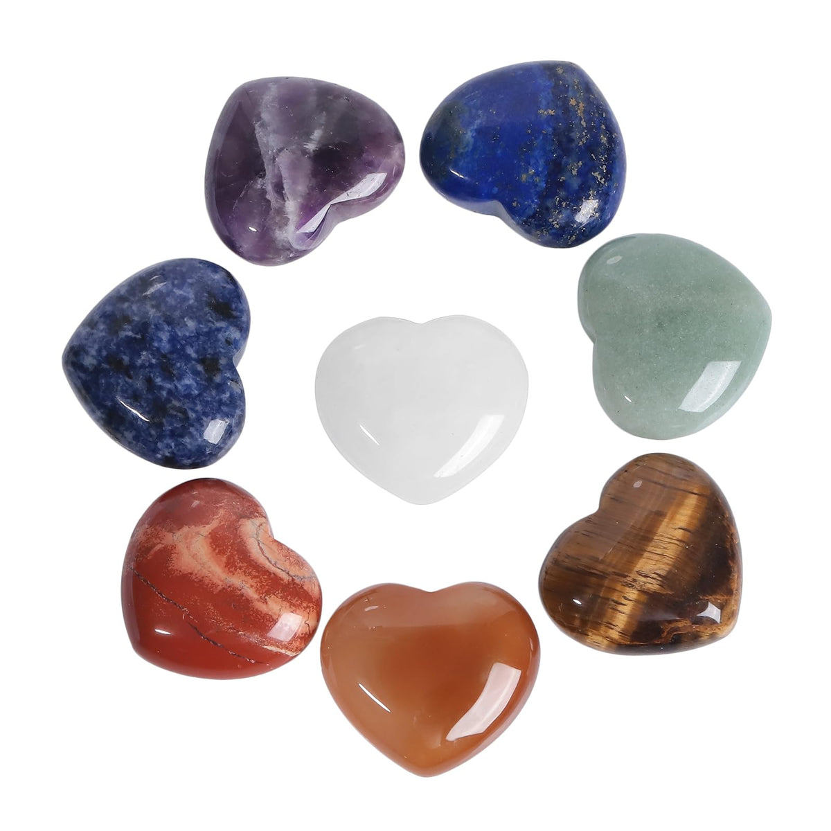 SUNYIK 8-stone heart set close-up showing natural color variation for mindful relaxation