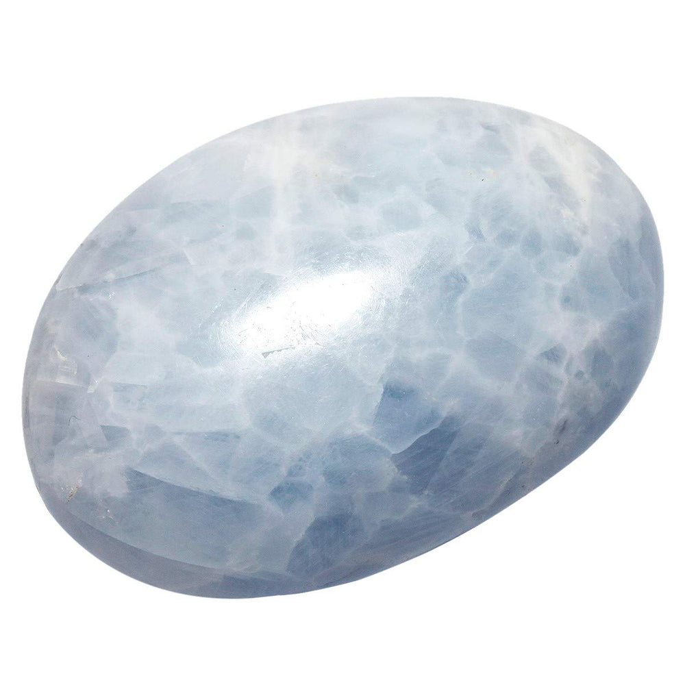 SUNYIK blue celestite palm stone polished sphere for meditation and energy balance