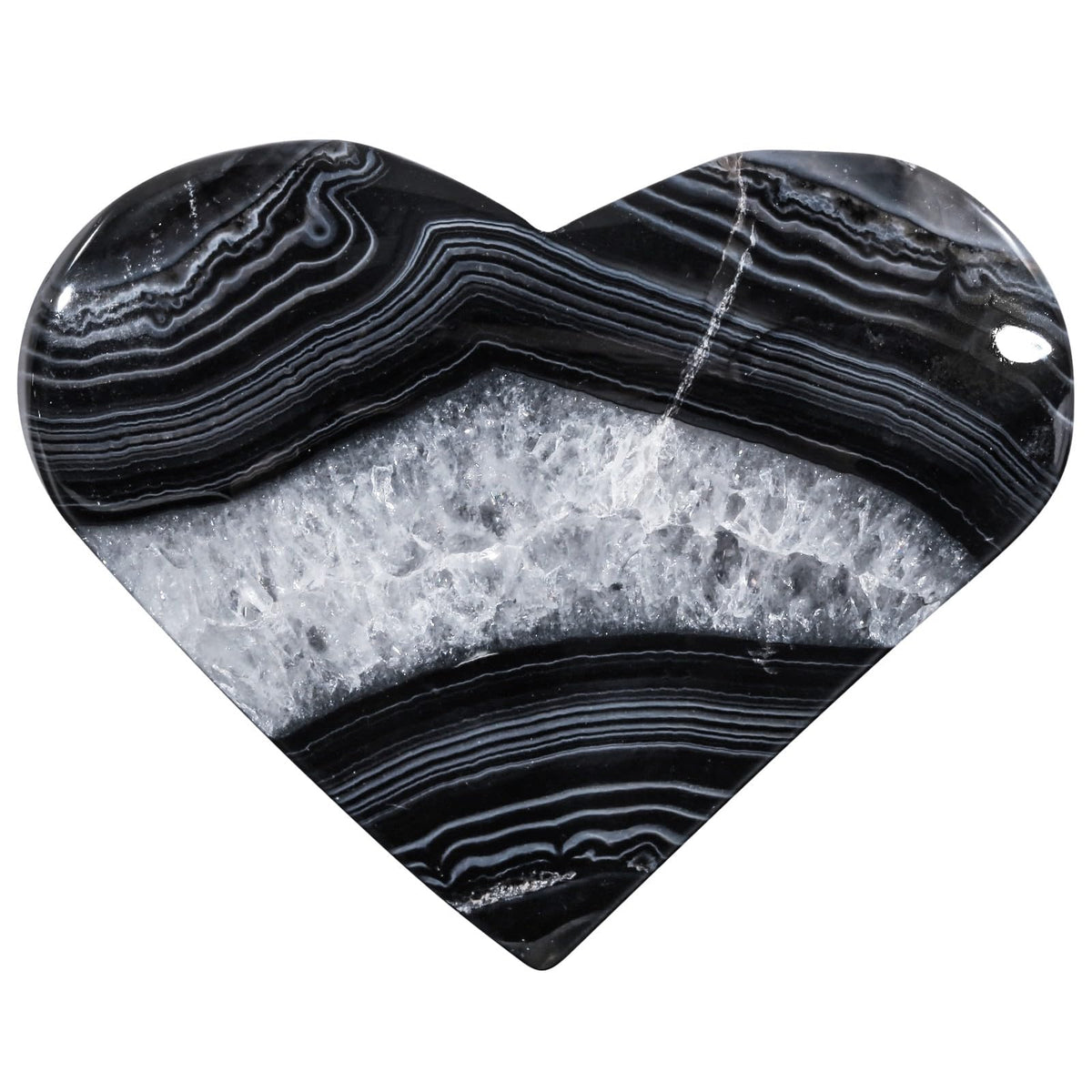 SUNYIK carved heart stripe black agate worry stone in pocket size for on-the-go calm