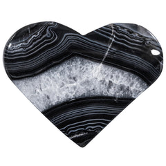 SUNYIK carved heart stripe black agate worry stone in pocket size for on-the-go calm