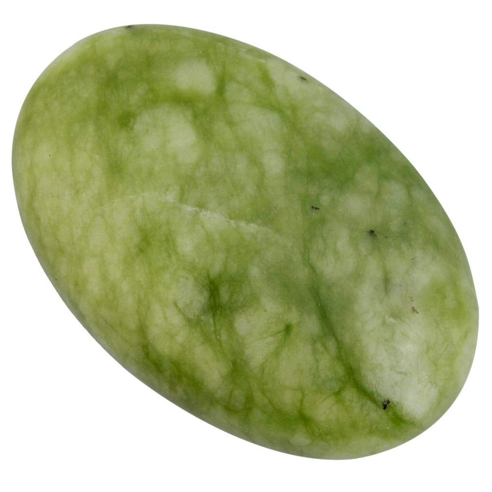 SUNYIK Green Jade Oval Palm Stone closeup showing natural patterns and smooth surface.