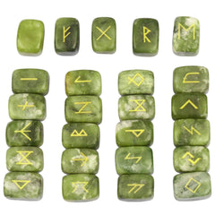 SUNYIK green jade rune stones with gold engraving for meditation and divination