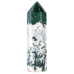 SUNYIK moss agate wand top view showing natural green-to-white banding for meditation ambiance