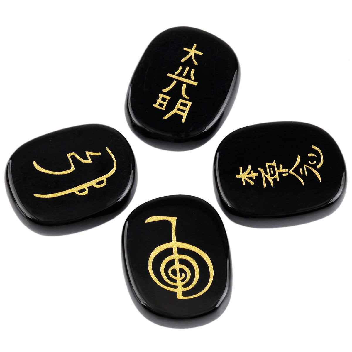 SUNYIK polished black agate palm stones support centering and mindful breathing.