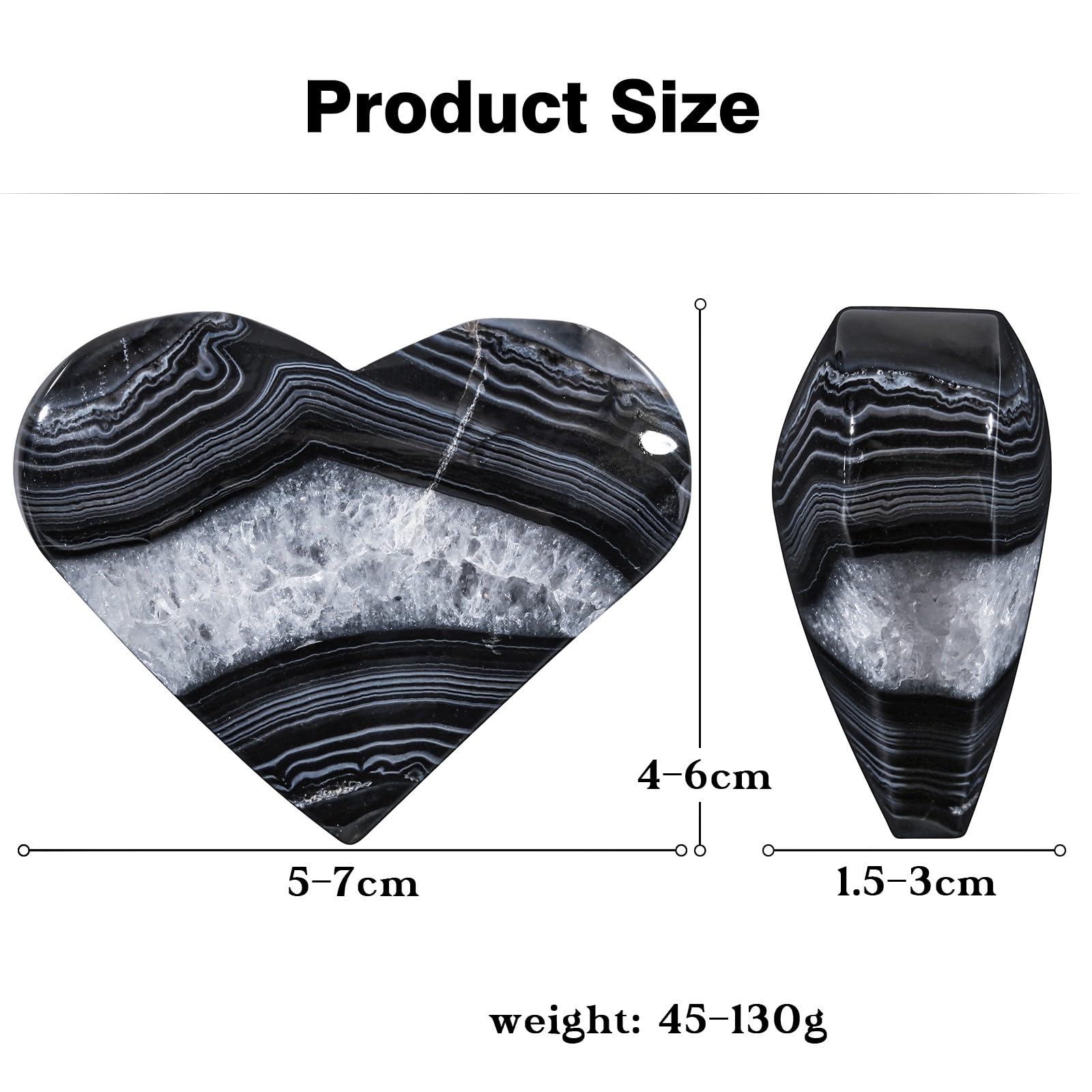 SUNYIK polished heart stripe black agate decor displayed gracefully