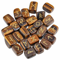 SUNYIK polished tiger's eye runes set with golden inscriptions