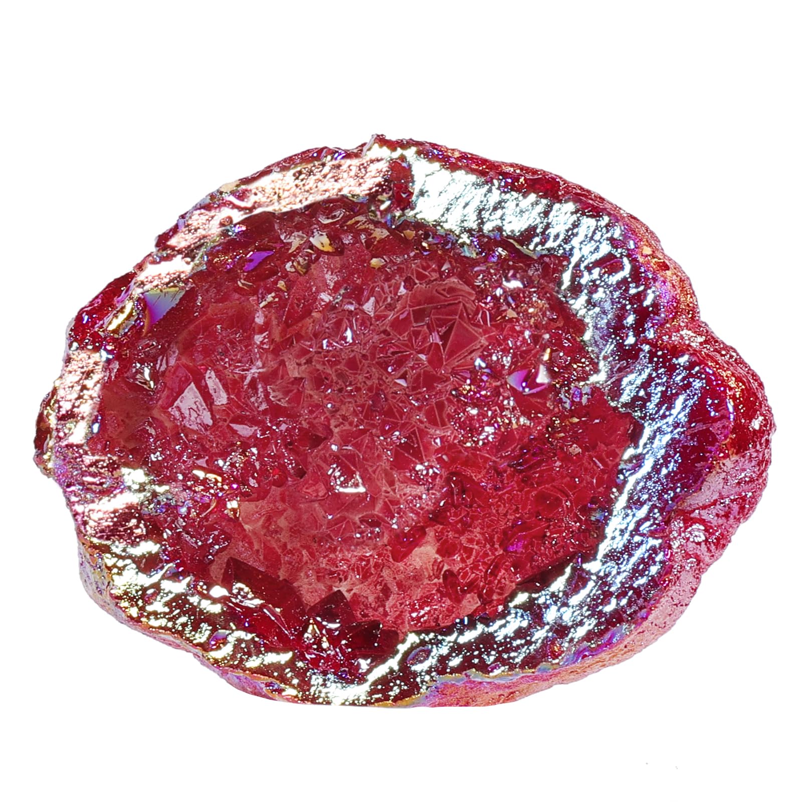 SUNYIK rainbow titanium coated quartz geode cluster catching sunlight for desk decor