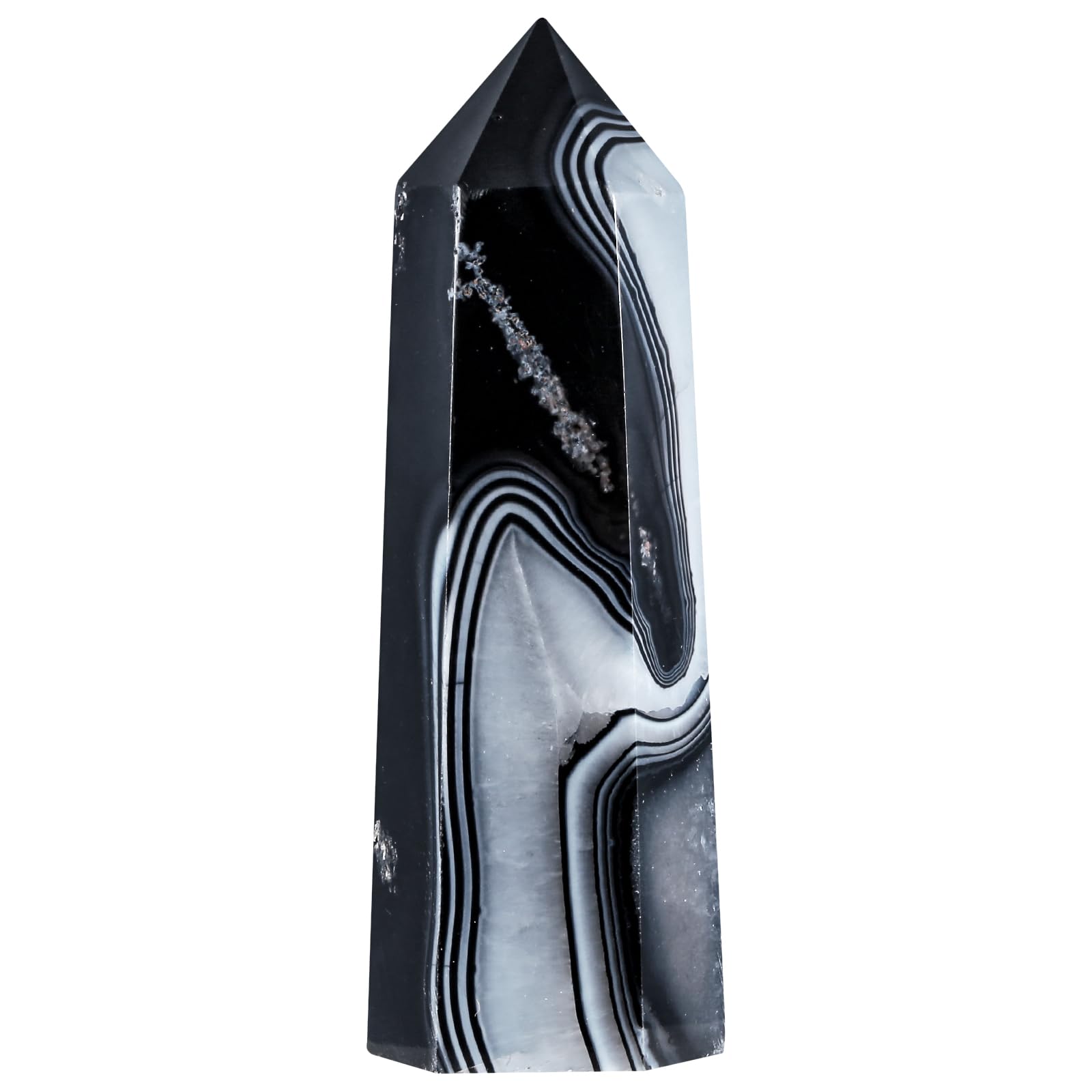 SUNYIK stripe black agate crystal tower for decor and energy balance