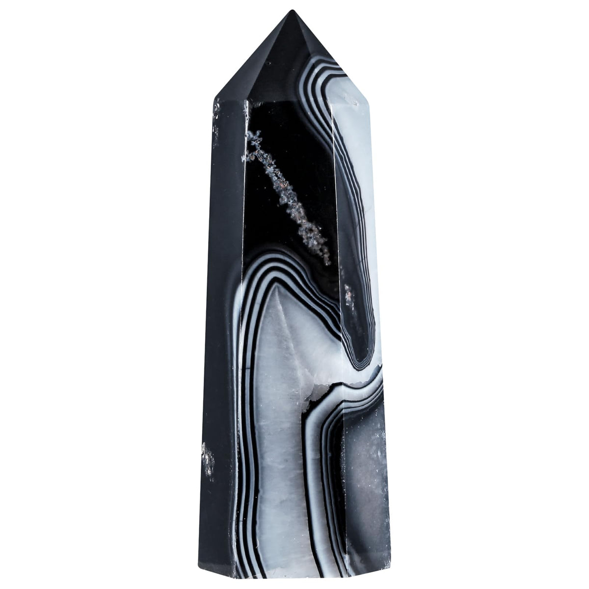 SUNYIK stripe black agate crystal tower for decor and energy balance
