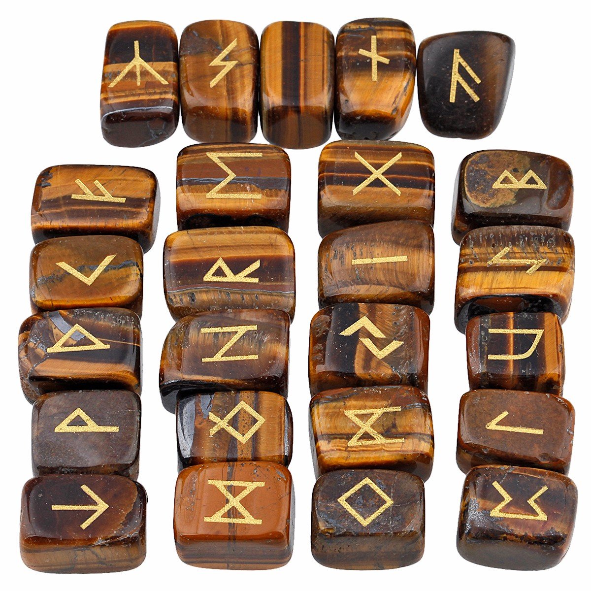 SUNYIK Tiger's Eye rune stones with Elder Futhark engraving for meditation
