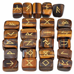 SUNYIK Tiger's Eye rune stones with Elder Futhark engraving for meditation