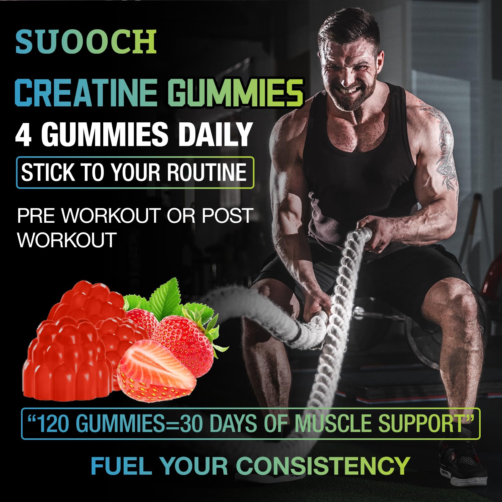 Label highlights ingredients and preservative-free formulation of SUOOCH gummies