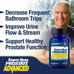 SUPER BETA PROSTATE Advanced capsules close-up showing small, easy-to-swallow caplets.