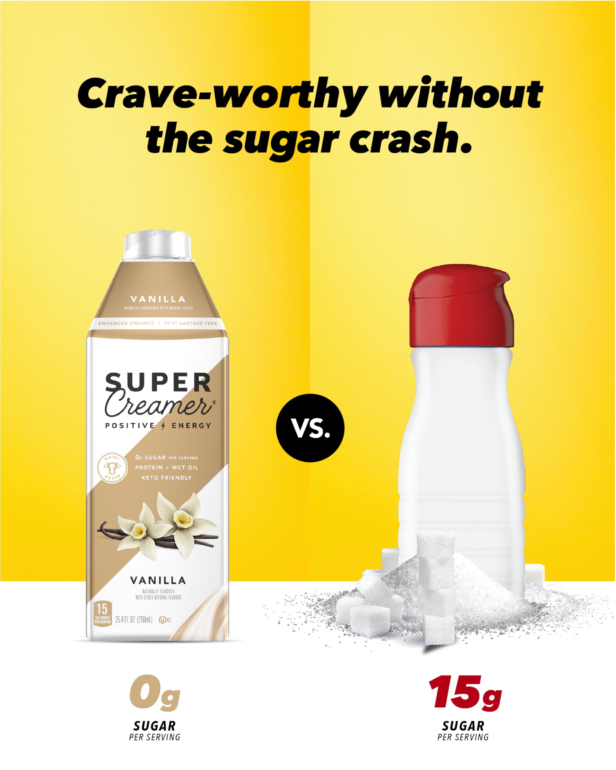 Packaging of SUPER COFFEE Vanilla Creamer showing the six-pack.