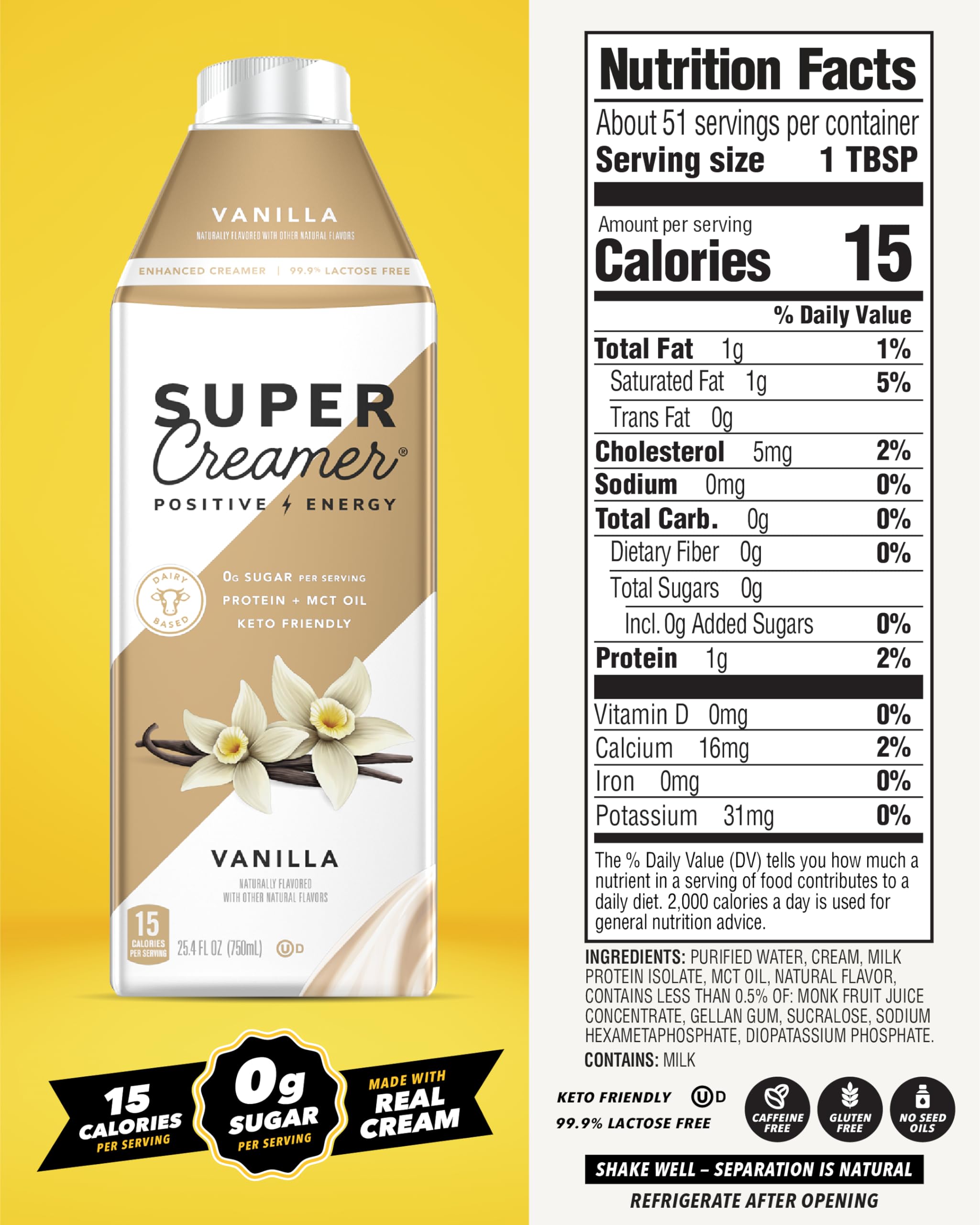 SUPER COFFEE Vanilla Creamer being poured into a mug for a creamy, sugar-free addition.