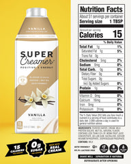 SUPER COFFEE Vanilla Creamer being poured into a mug for a creamy, sugar-free addition.