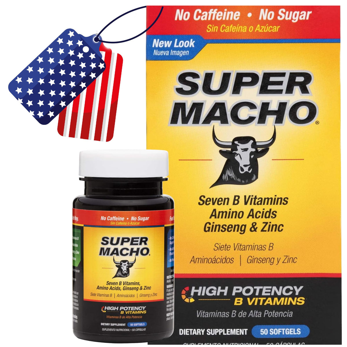 Super Macho bottle front shows the high potency multinutrient formula for daily use.