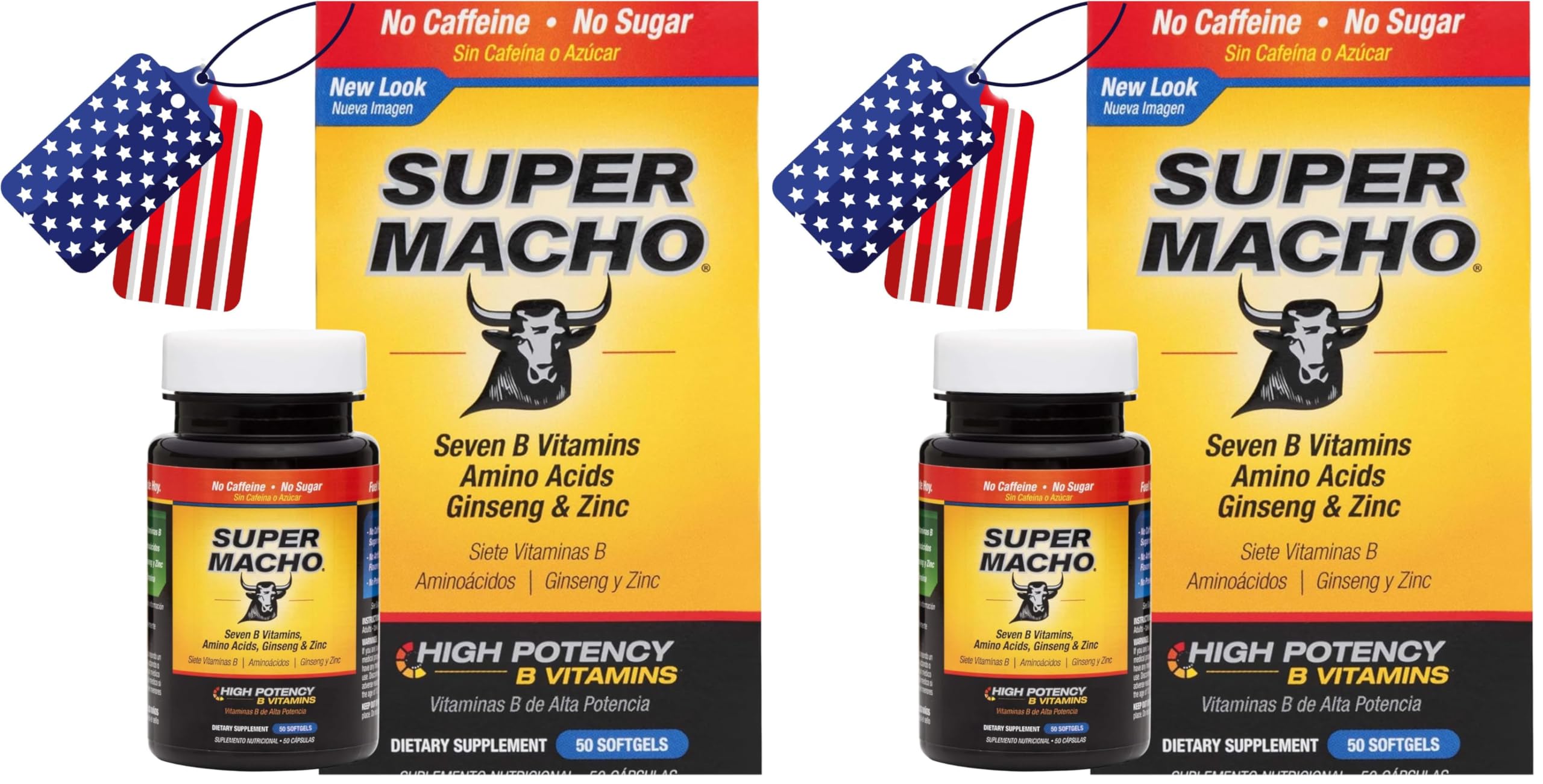 Super Macho high-potency B vitamins softgels bottle front, supporting daily energy.