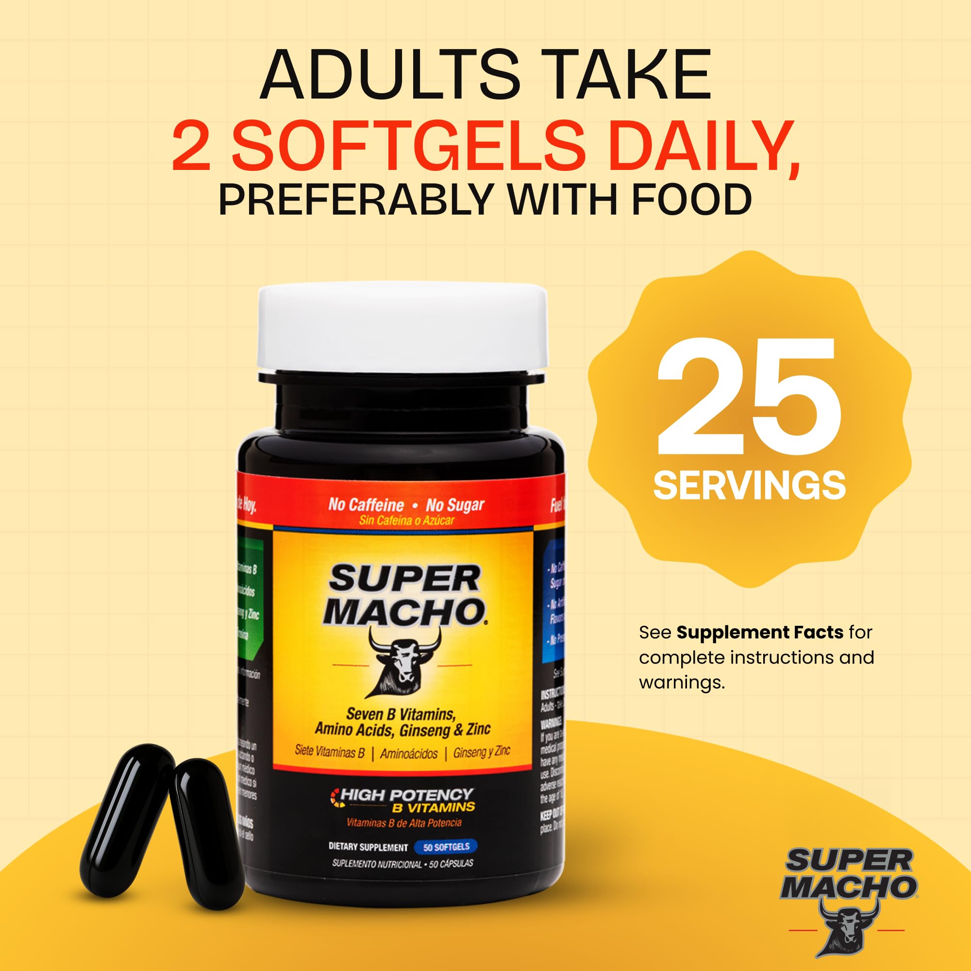 Super Macho softgels closeup reveals easy to swallow capsules.