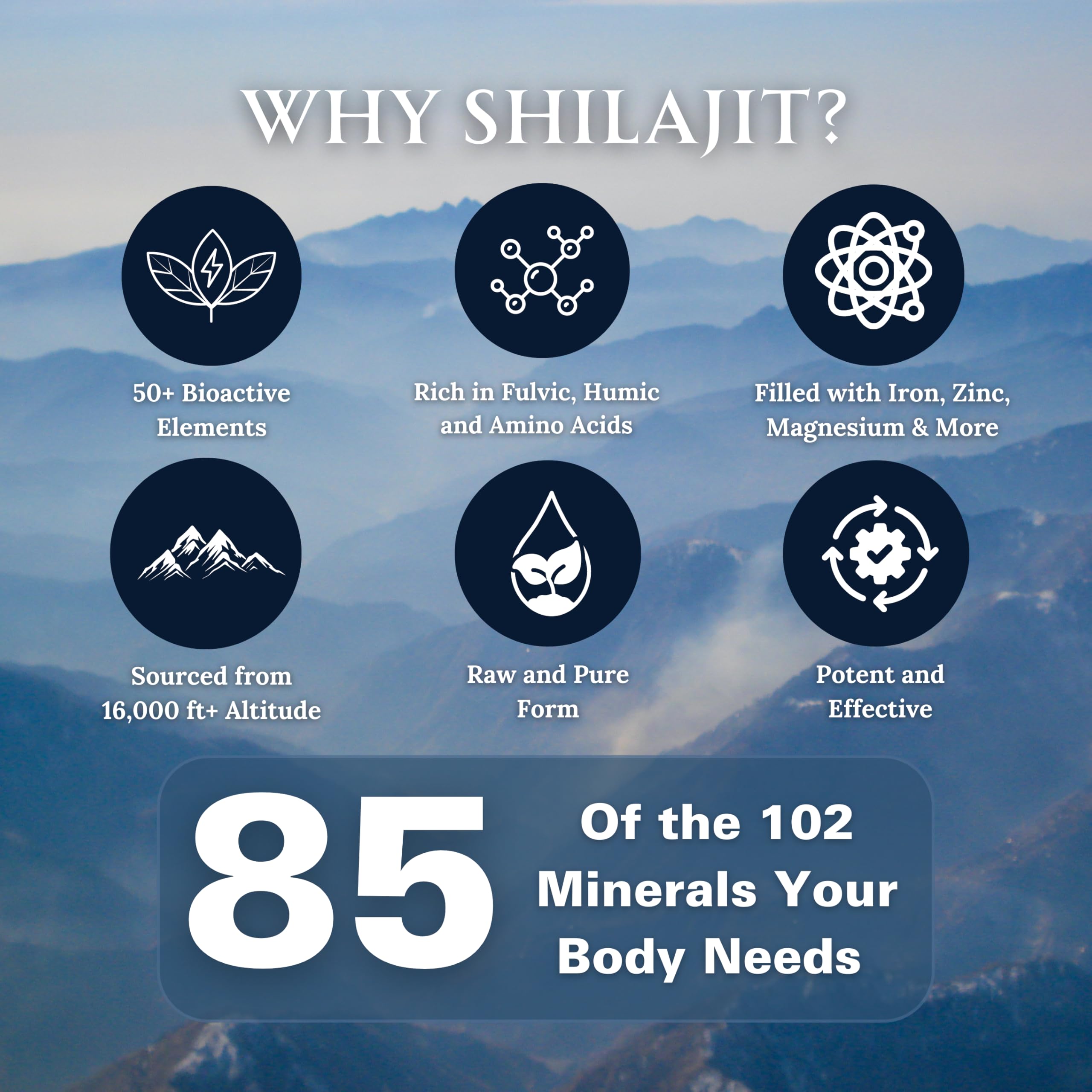 Super Natural Goods Pure Shilajit dry drops mineral texture close-up signals fulvic acid and trace minerals.