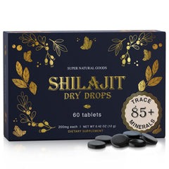 Super Natural Goods Pure Shilajit resin packaging highlights mineral-rich formula for daily vitality.