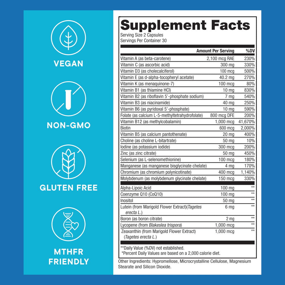 Super Natural Goods Purest methylated multivitamin capsules ready to support balanced mood