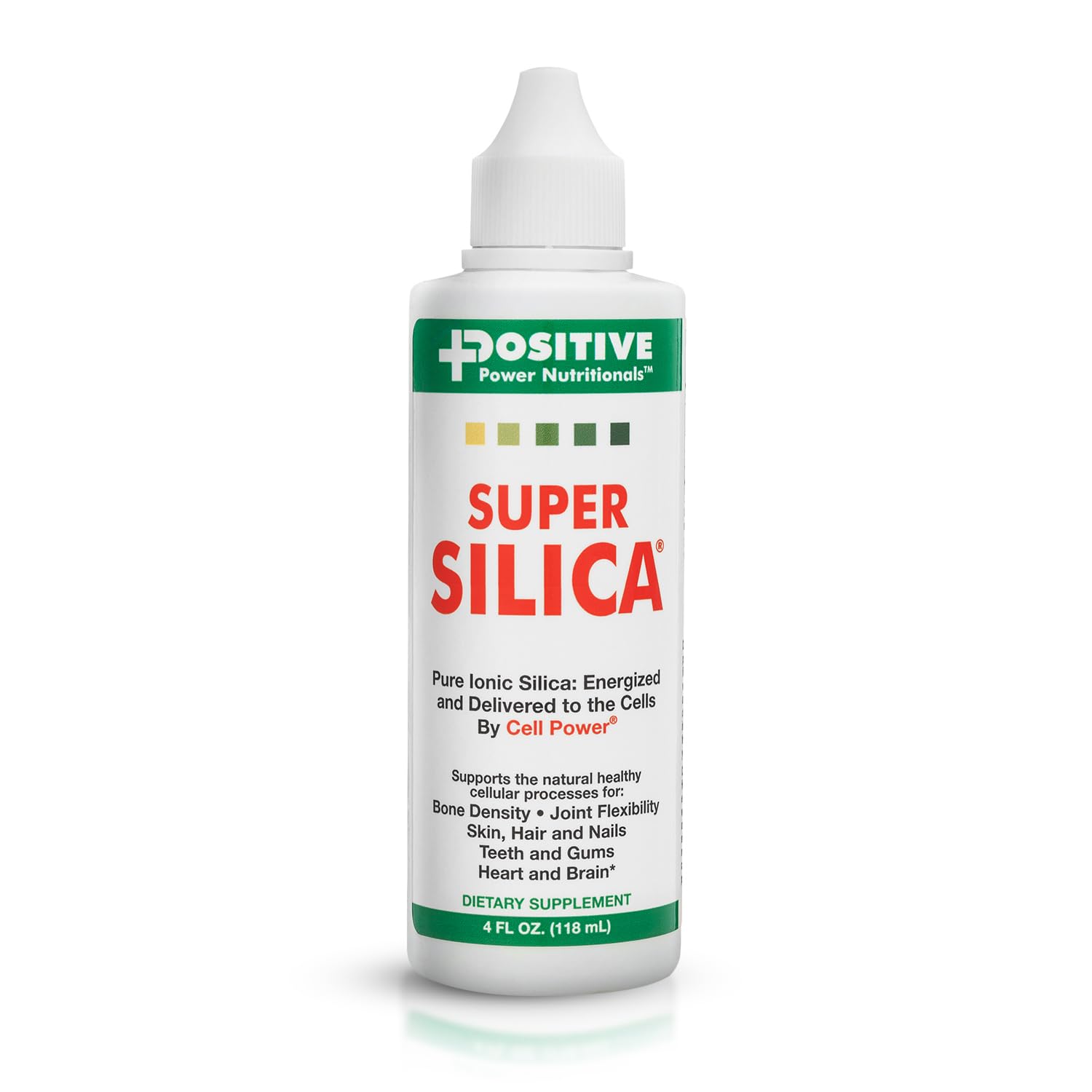 Super Silica liquid bottle with dropper for easy daily dosing.