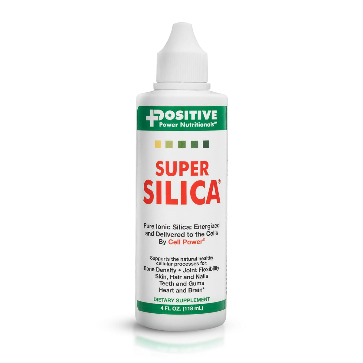 Super Silica liquid bottle with dropper for easy daily dosing.