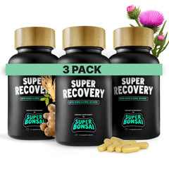 SuperBonsai Super Recovery bottle with capsules ready for morning energy