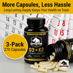 SuperDosing D3K2 label showing ingredients and dosages